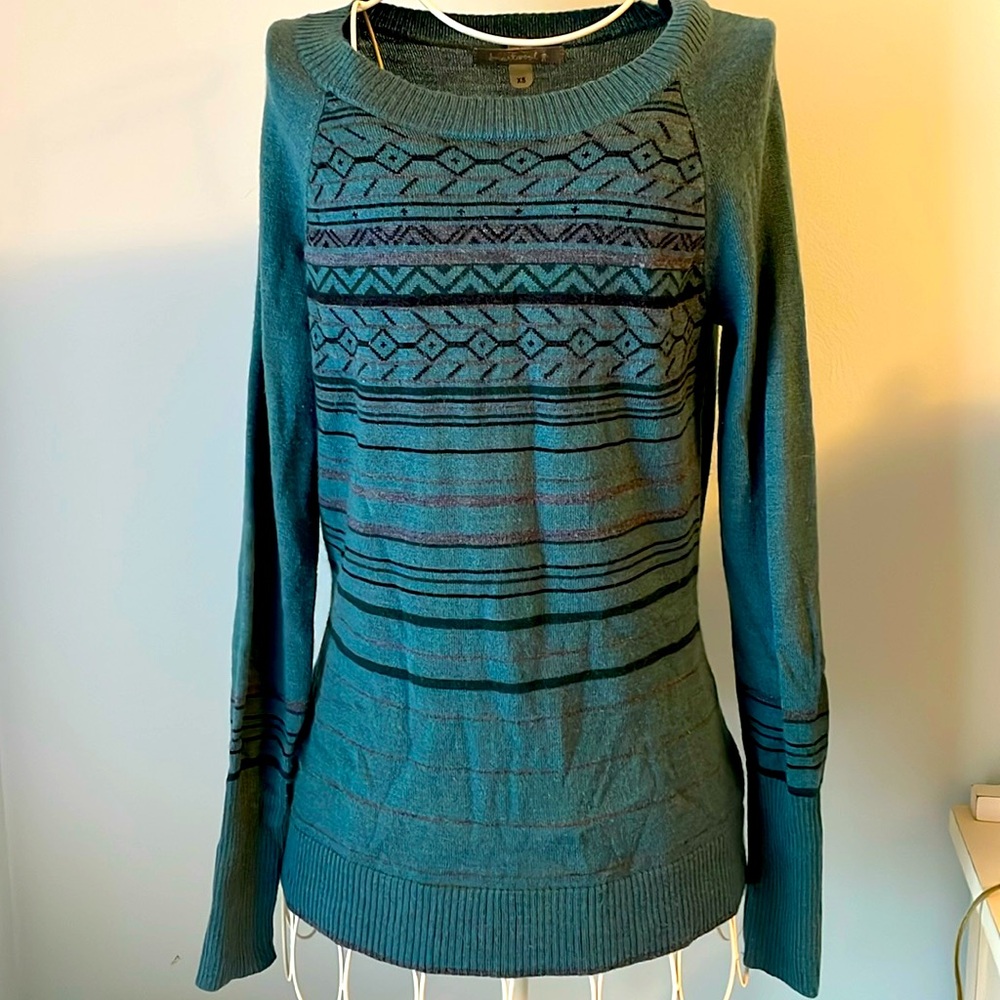 SMARTWOOL Sweater Womens XS ETHNO GRAPHIC Merino LongSleeve Green Black Gray
